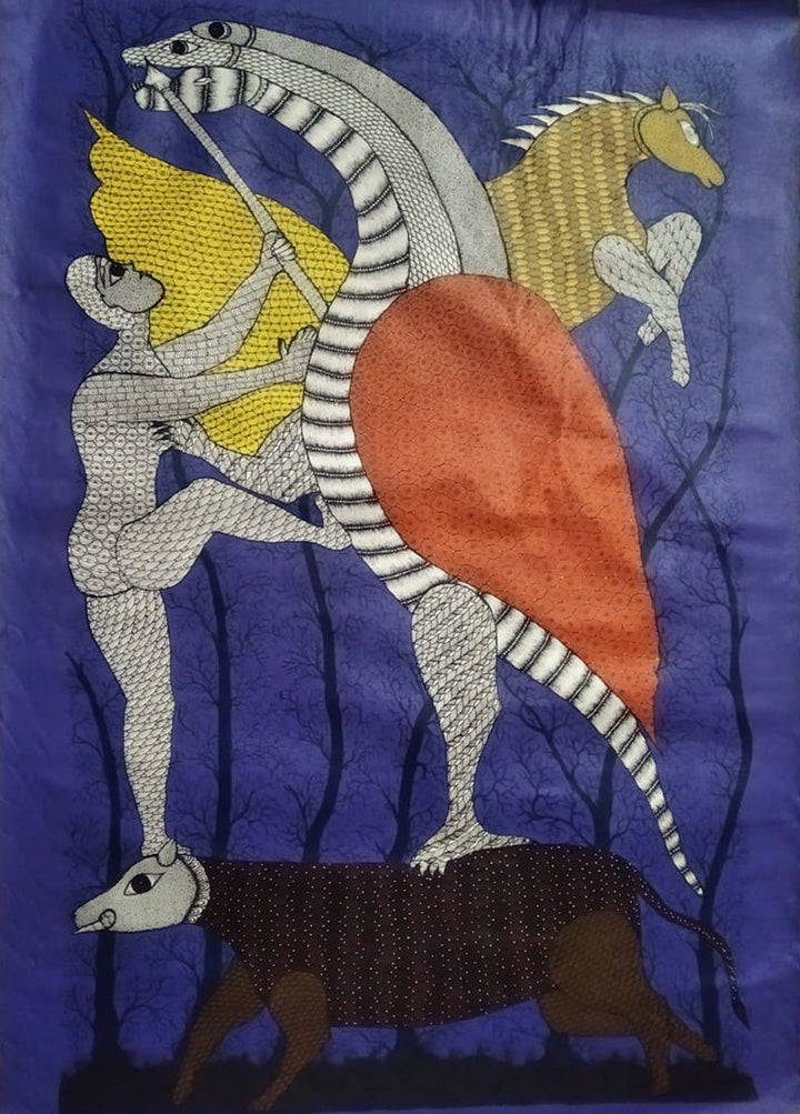 Gond Myth, Gond painting by Santosh Uikey Thumbnail