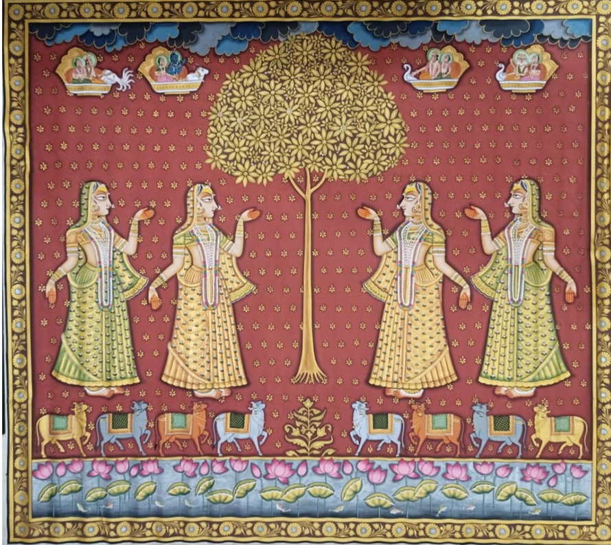 Gopis with Kadamba Tree, Pichwai Painting by Sushil Soni