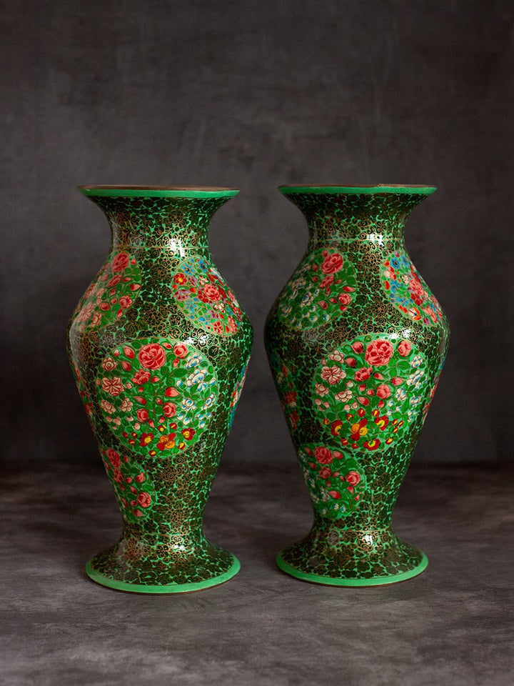 Green Floral Paper Mache Vase by Riyaz Thumbnail