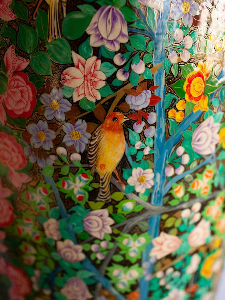 Green Floral Paper Mache Vase by Riyaz Khan Thumbnail