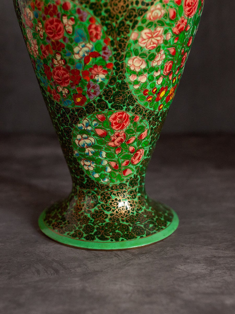 Green Floral Paper Mache Vase by Riyaz