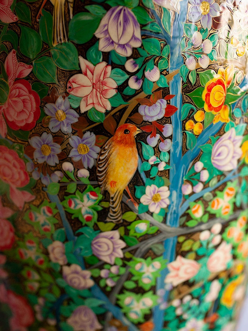 Green Floral Paper Mache Vase by Riyaz Khan