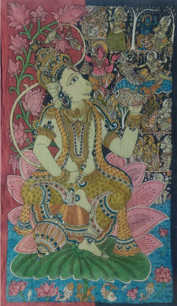 Hanuman Leela: Kalamkari Painting by Harinath.N