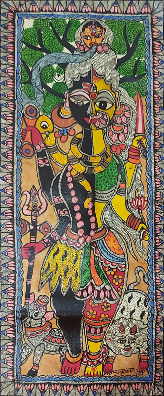 Harmony of Ardhanarishvara: Madhubani painting by Priti Karn Thumbnail