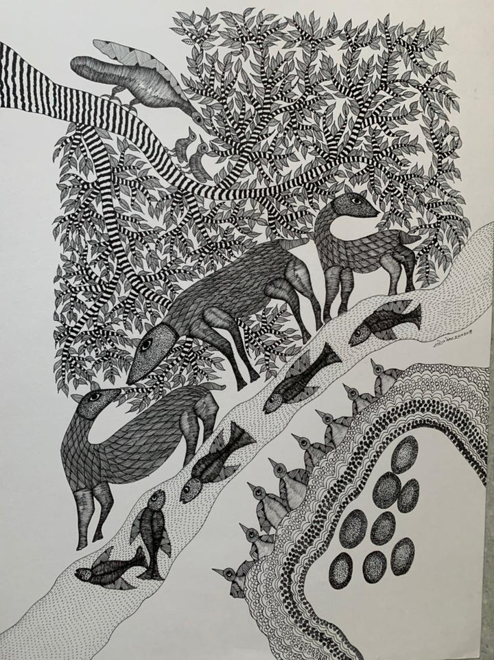 Deer, Birds and Fishes: Life on Earth in Gond by Saroj Venkat Shyam Thumbnail