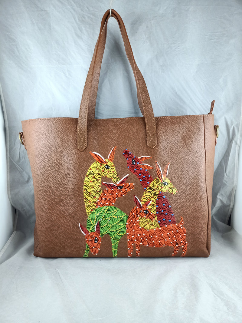 RETURN TO THE ROOT, TAN LEATHER TOTE BAG