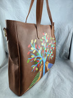 RETURN TO THE ROOT, TAN LEATHER TOTE BAG