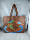 PEACOCKS MELODY, TAN LEATHER TOTE BAG