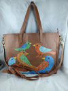 PEACOCKS MELODY, TAN LEATHER TOTE BAG