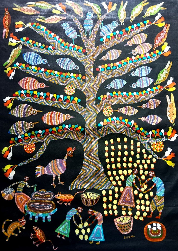 Interconnected Life Bhil Painting by Shersingh Bhabhor Thumbnail