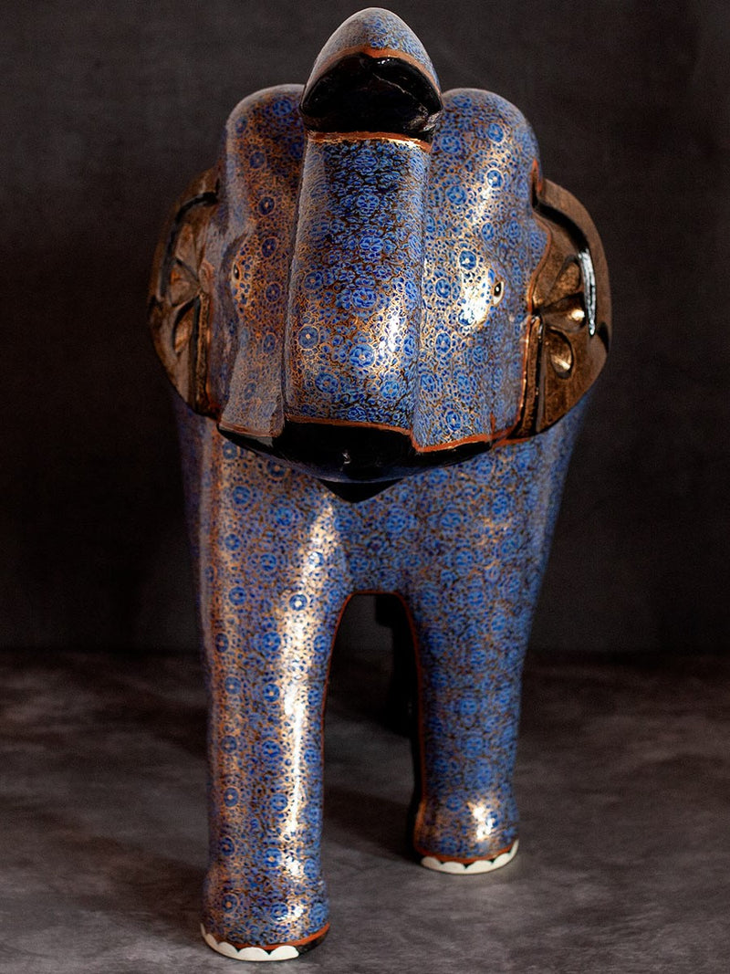 Ivory Blue Paper Mache Elephant by Riyaz
