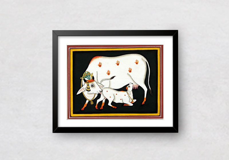Kamadhenu and Her Calf Pichwai Painting by Dinesh Soni
