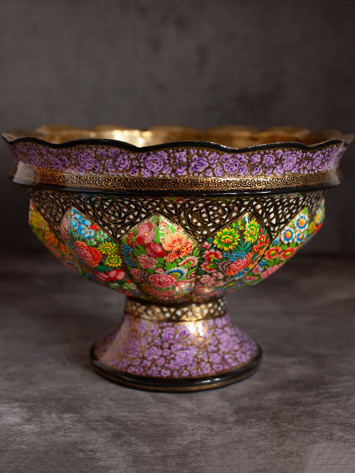 Kashmiri Floral Paper Mache Bowl by Riyaz Khan Thumbnail