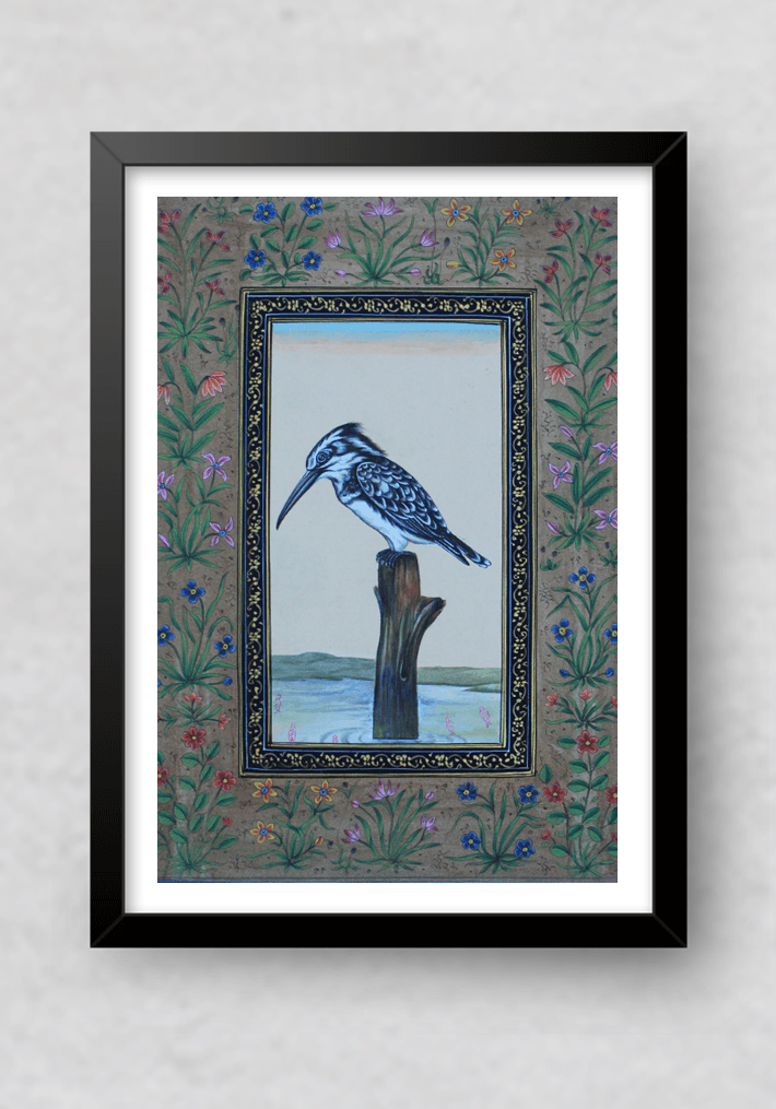 A Kingfisher in Azure Miniature Painting by Mohan Prajapati