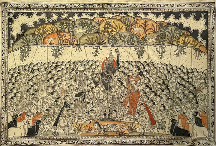 Krishna Girigobardhana - Pattachitra Painting by Gitanjali Das for Home Decor Thumbnail