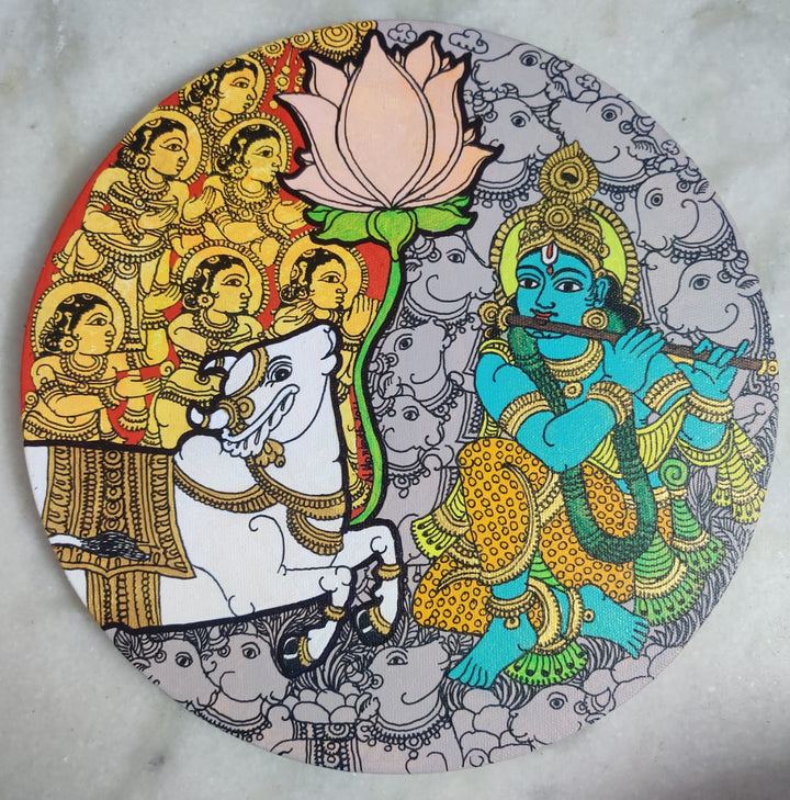 Krishna With Cows: Kalamkari inspired painting by Harinath.N Thumbnail