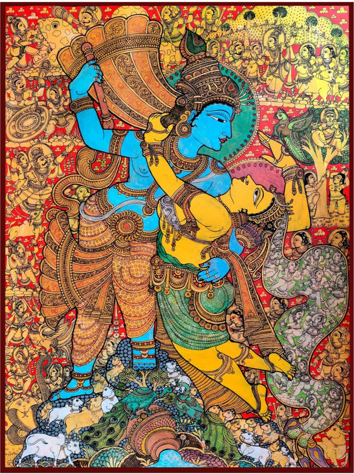 Krishna and Radha: Kalamkari Inspired Painting by Harinath.N Thumbnail