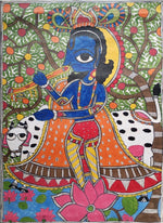 Krishna Madhubani Painting by Priti Karn