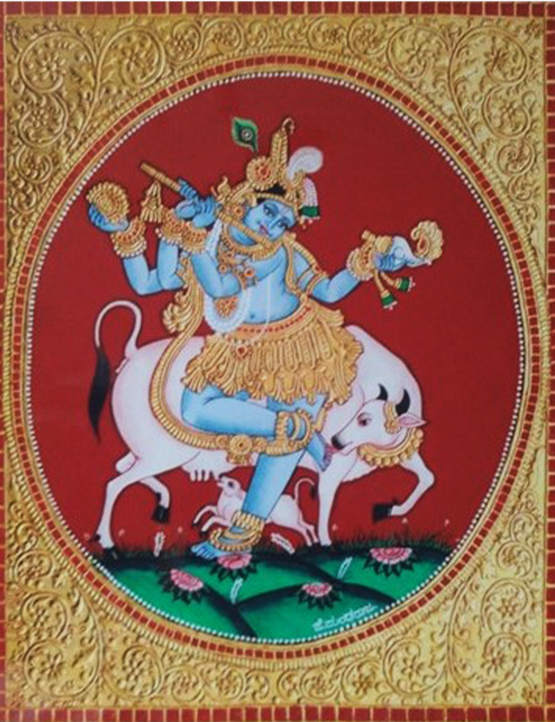 Gopala's Golden Charm: Mysore Painting by Dr. J Dundaraja
