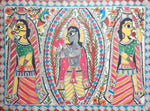 Krishna’s Serenity with Gopis: Madhubani painting by Priti Karn