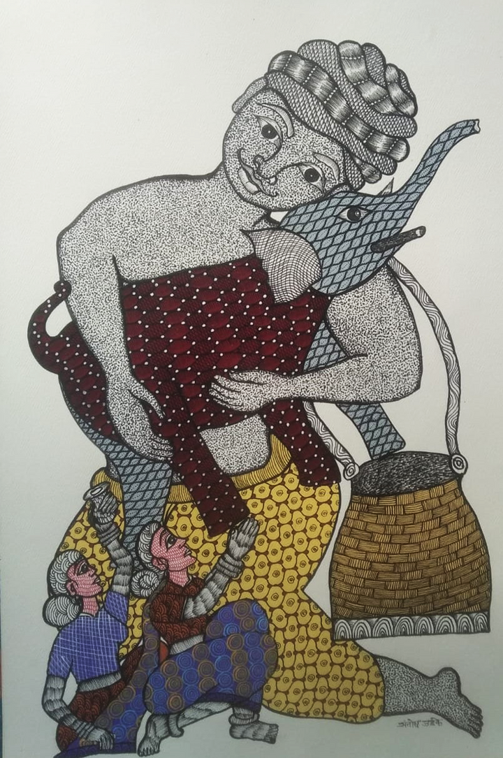 Life in Harmony, Gond Painting by Santosh Uikey Thumbnail