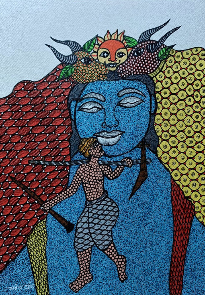 Lord Bhivsen, Gond painting by Santosh Uikey Thumbnail