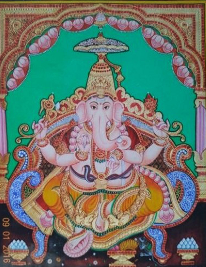 Lord Ganesh's Splendour:Mysore Painting by Dr. J. Dundaraja Thumbnail