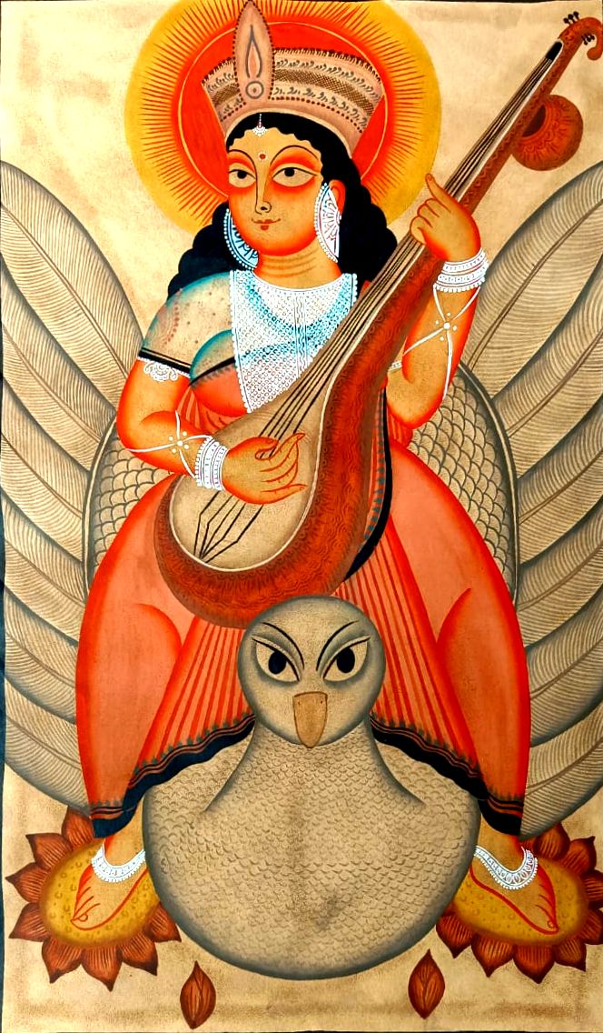 Ma Saraswati, Kalighat Art 