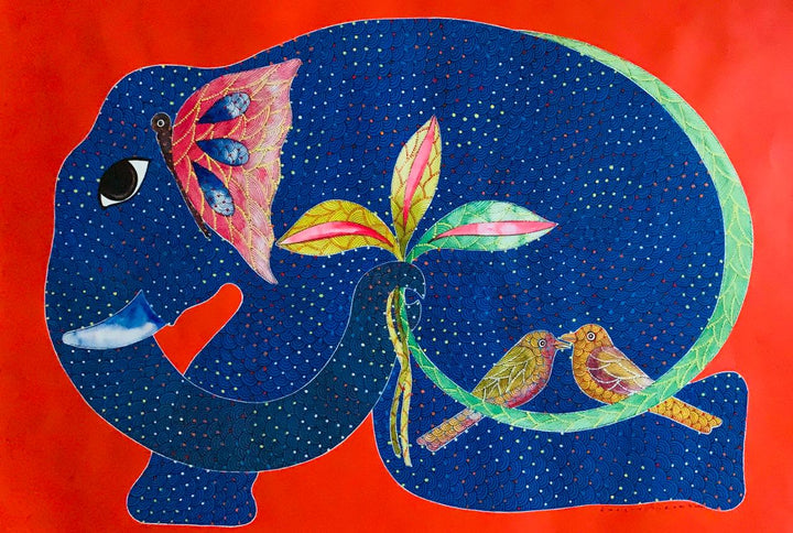 The Nature's fauna: Elephant and Birds in Gond by Venkat Shyam Thumbnail