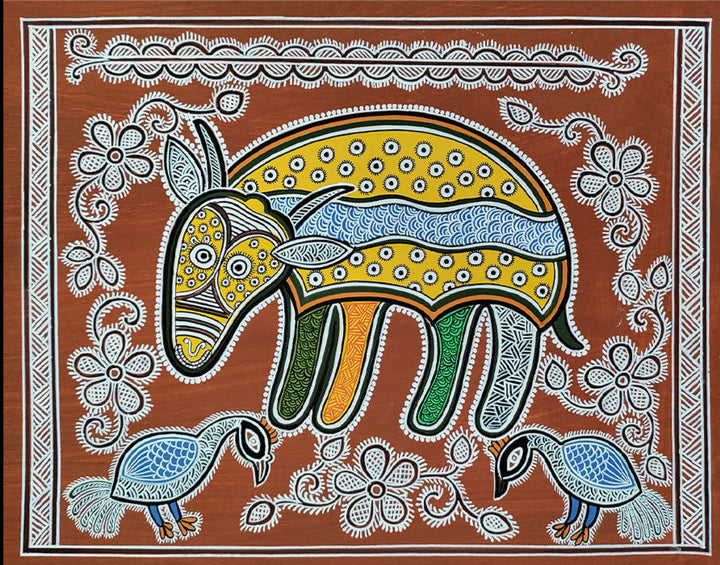 Meek Cow in Mandana Painting by Vidya Soni Thumbnail