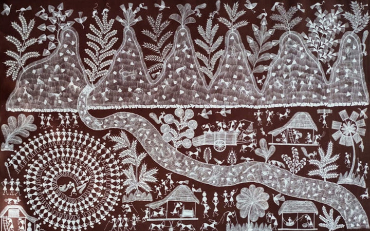 Mountains: Warli Painting by Dilip Rama Bahotha Thumbnail