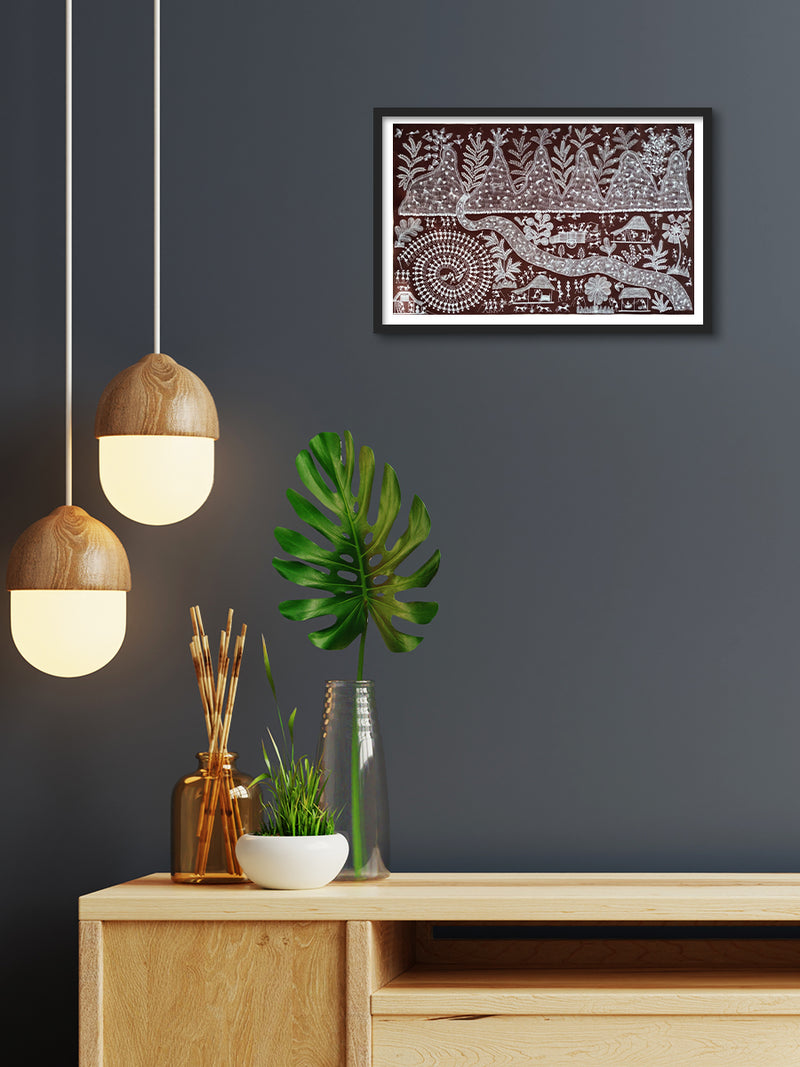 Mountains: Warli Painting by Dilip Rama Bahotha