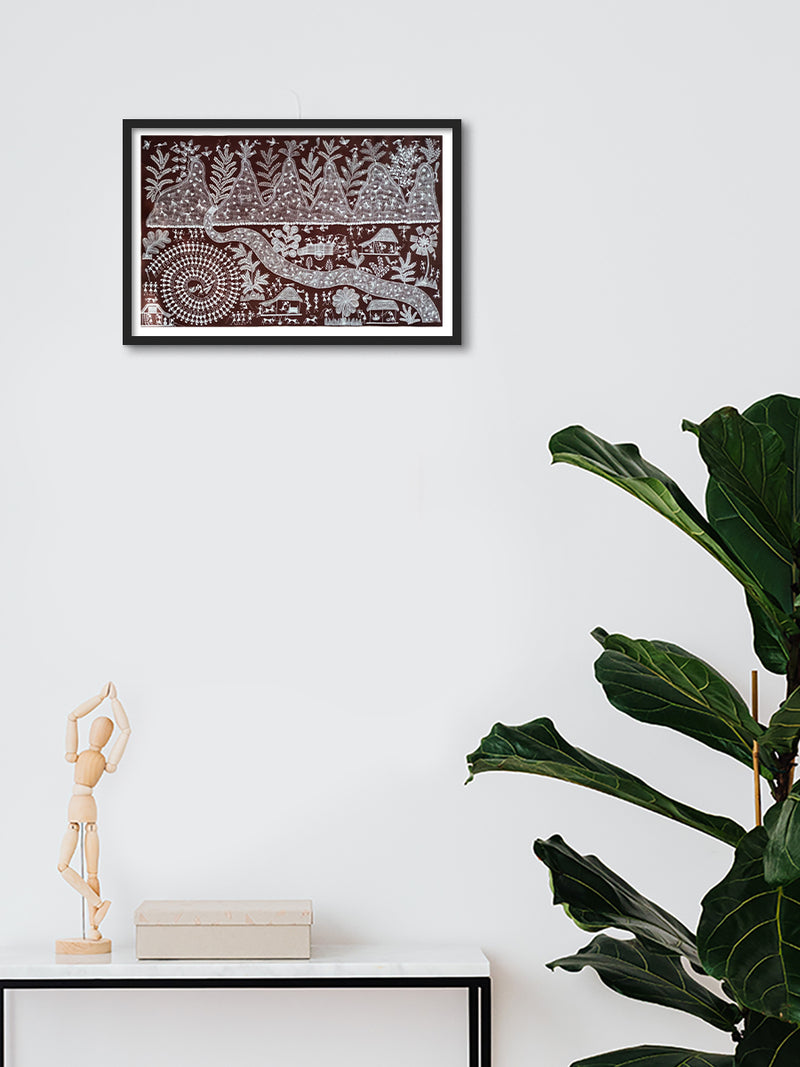 Mountains: Warli Painting by Dilip Rama Bahotha