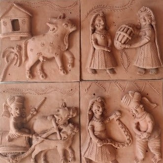 My Village: Set of 4 Terracotta Art Tiles by Dinesh Molela Thumbnail