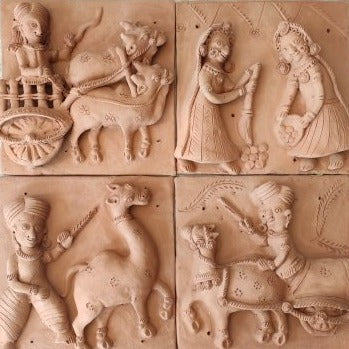 My Village: Set of 4 Terracotta Art Tiles by Dinesh Molela Thumbnail