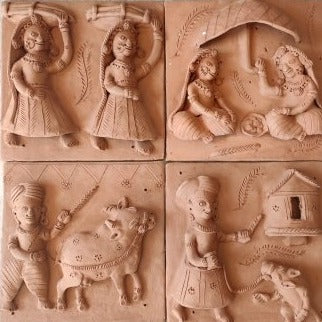 My Village: Set of 4 Terracotta Art Tiles by Dinesh Molela Thumbnail