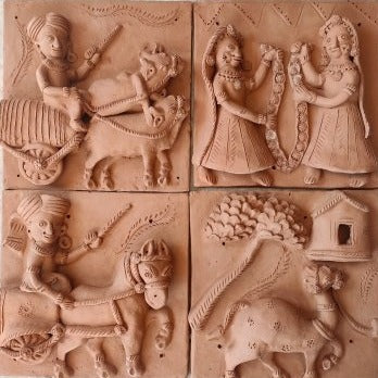 My Village: Set of 4 Terracotta Art Tiles by Dinesh Molela Thumbnail