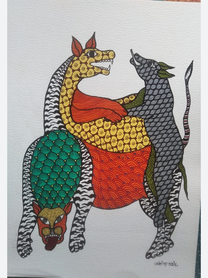 Nature and Balance, Gond Painting by Santosh Uikey