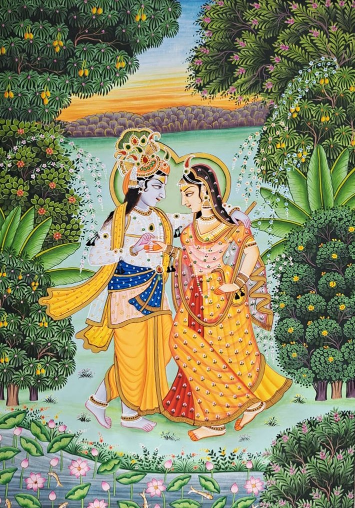 Nature's Adoration: Pichwai Artistry with Radha and Krishna by Shehzaad Ali Sherani Thumbnail