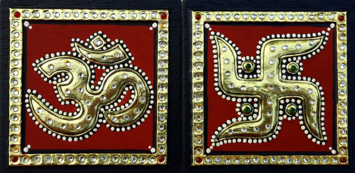 Om and Swastik : Tanjore Painting by Sanjay Tandekar Thumbnail