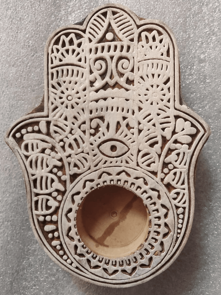Palm Shaped China Berry Wood Carved Diya set by Vikas Singh Thumbnail