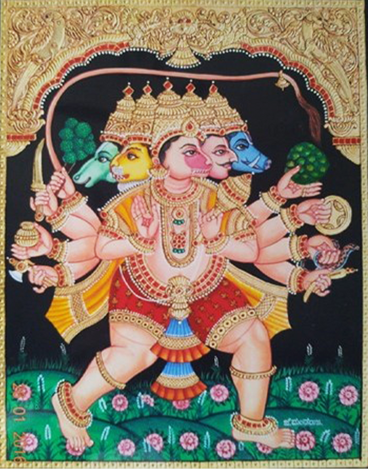 Panchmukha Hanuman's Grandeur: Mysore Painting by Dr. J Dundaraja Thumbnail
