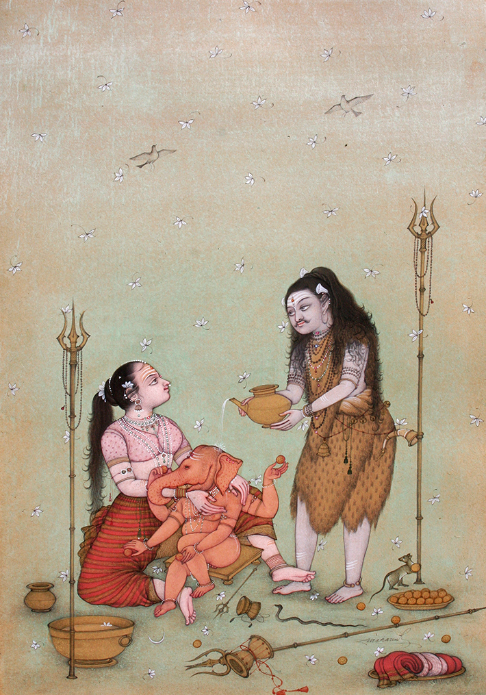 Parvati and Shiva with Ganesha Bikaner Art Print by Mahaveer Swami Thumbnail