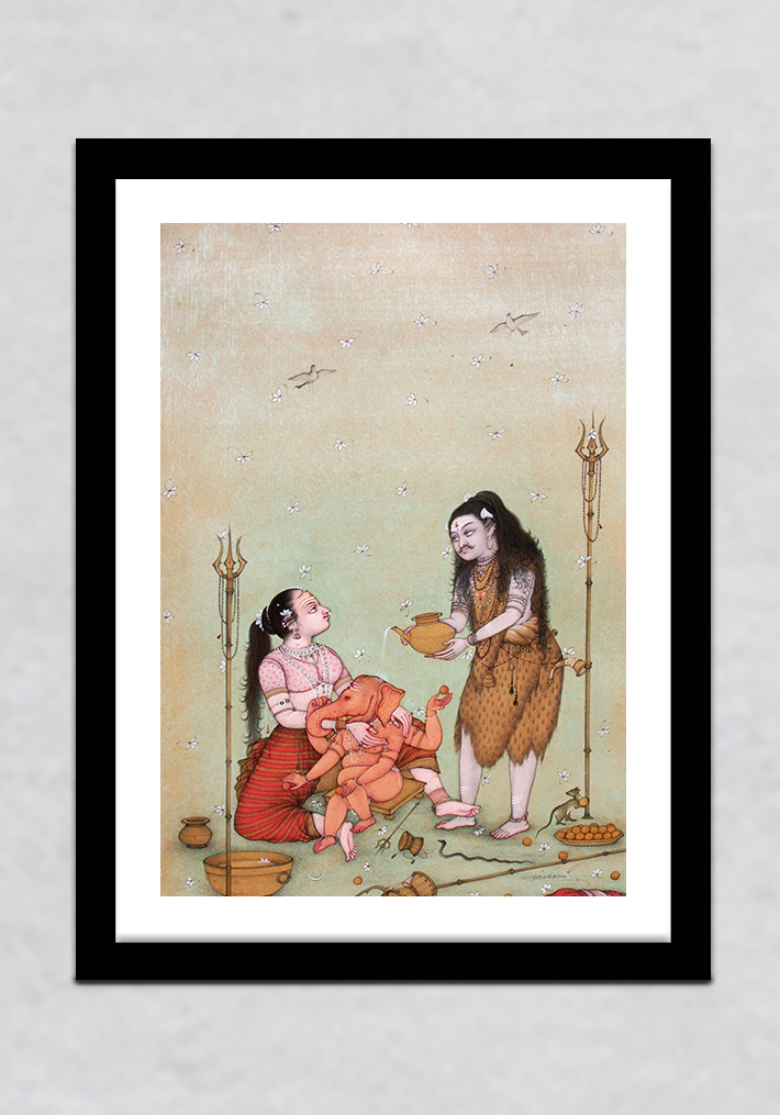 Parvati and Shiva with Ganesha Bikaner Art Print by Mahaveer Swami