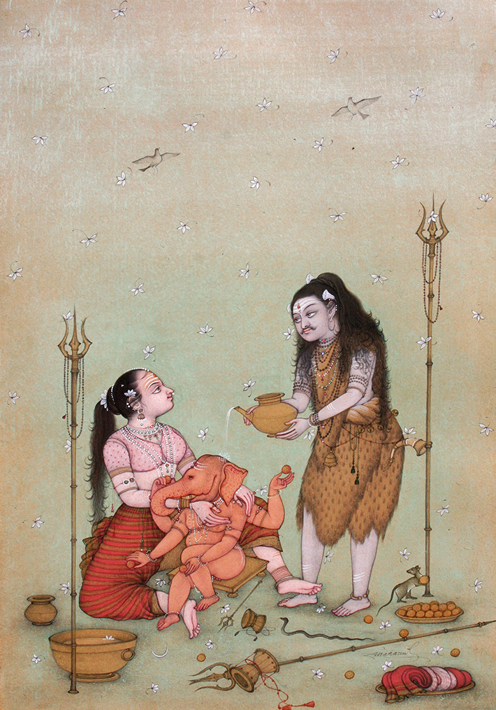 Buy Parvati and Shiva with Ganesha Bikaner Art Print by Mahaveer Swami