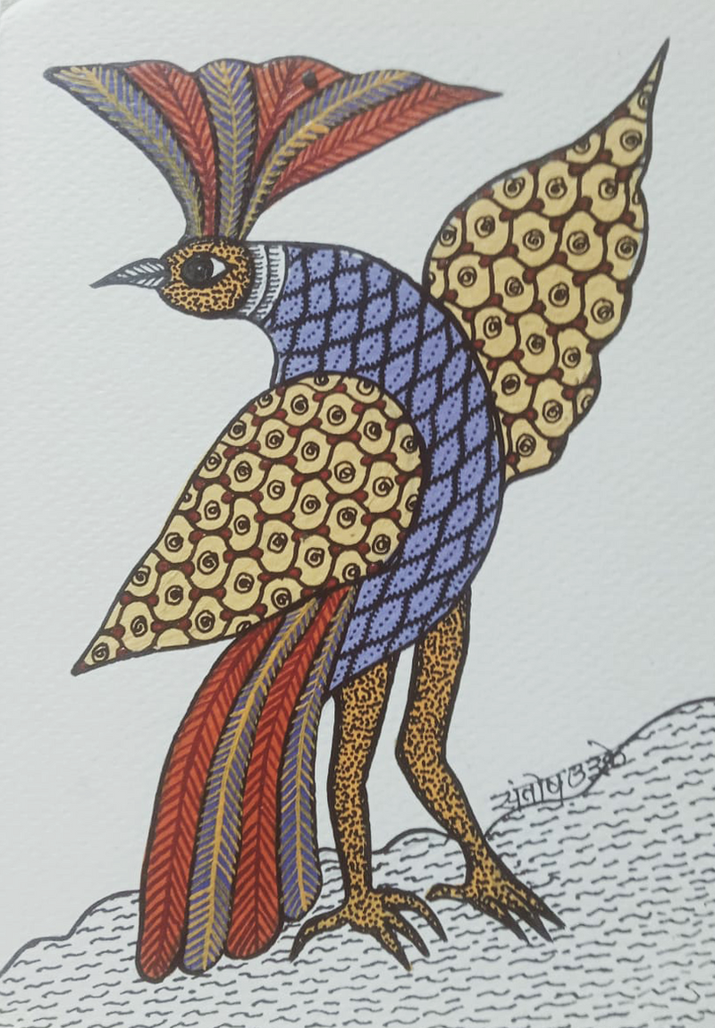Peacock King, Gond Painting by Santosh Uikey