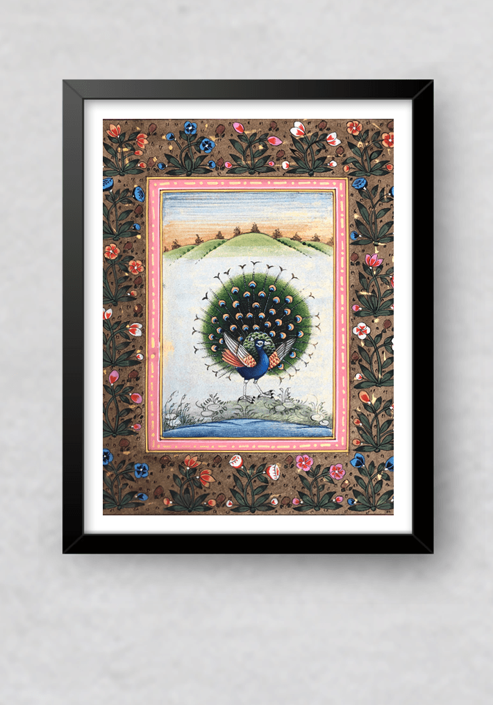 A Joyful Peacock in Miniature Painting by Mohan Prajapati