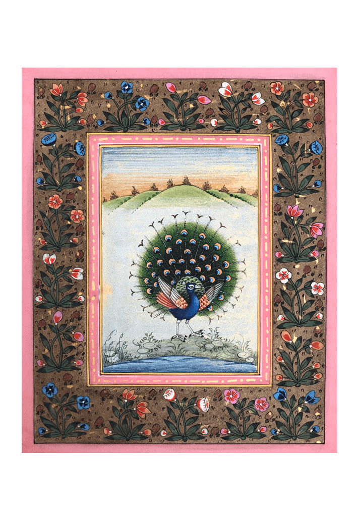 A Joyful Peacock in Miniature Painting by Mohan Prajapati