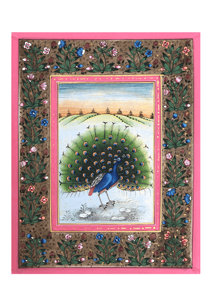 A Dancing Peacock in Miniature Painting by Mohan Prajapati