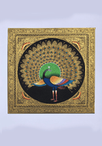 An Enchanting Peacock in Miniature Painting by Mohan Prajapati